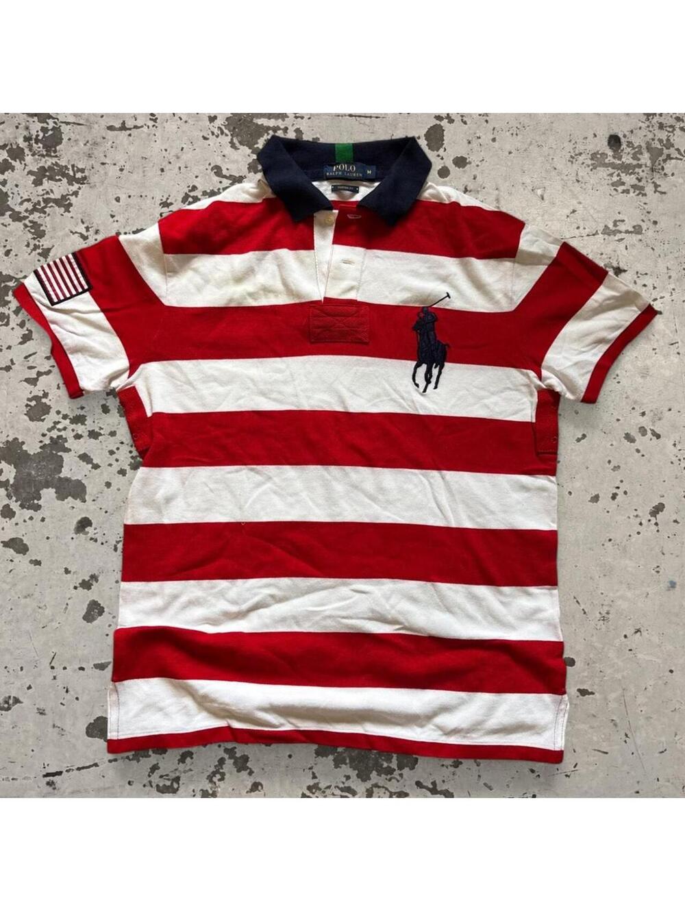 Insane striped American flag patch polo, Ralph Lauren rugby polo T-shirt.